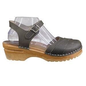 Troentorp Women's Brown Leather Wooden Clog Sandal Size 39 US 9/9.5